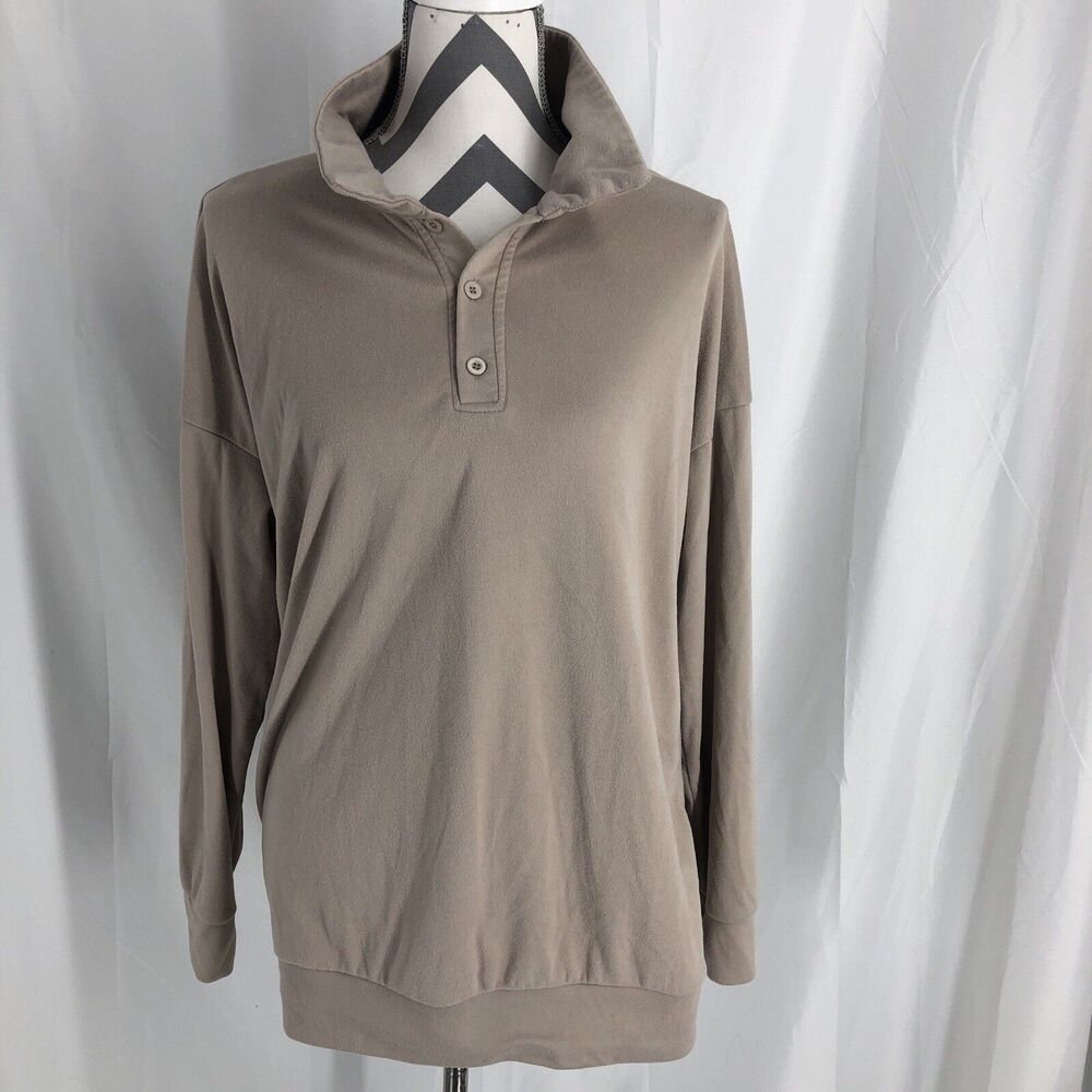 Unbranded Womens 1/4 Button Pullover Tee Long Sleeve Size Medium Tan